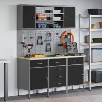 vidaXL Werk kast met lade met slot 7 st Zwart Engineered, Verzenden, Nieuw