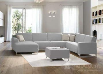 U-Bankstel Kerkdriel - u-banken - Zilver, Nieuw, 150 cm of meer, Stof, 200 tot 250 cm