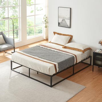 Stalen bedframe met bedbodem en matras 160x200 zwart, Verzenden, Nieuw