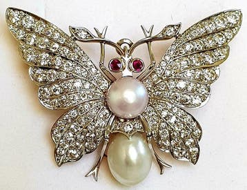 Broche - 18 karaat Geel goud, Platina - 7.00ct. tw. Diamant, Sieraden, Tassen en Uiterlijk