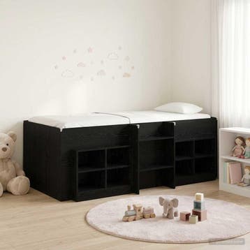 vidaXL Loft Bed Frame met Kast met plank 3 st Zwart Bewerkt, Verzenden, Nieuw, Zwart, Hout