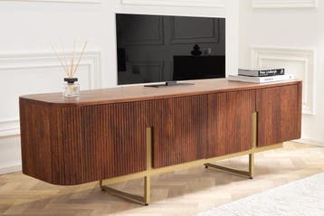 Design TV-meubel GATSBY 160cm bruin matgoud Mangoholz Retro, Ophalen of Verzenden, Nieuw