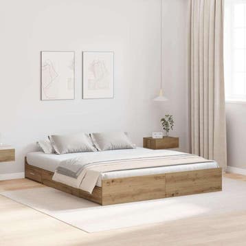 vidaXL Opbergbedframe met lade Artisan Eiken 140 x 200 cm, Verzenden, Nieuw, Bruin, Hout