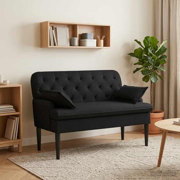 vidaXL Loungebank met knopencomfort Zwart 111 x 68 x 80 cm, Verzenden, Nieuw, Stof, Minder dan 150 cm