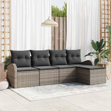 vidaXL Tuin Sofa Set Grijs poly rattan, Verzenden, Nieuw, Rotan, 5 zitplaatsen