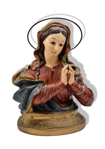Buste, Virgen orante - 22 cm - Polychroom stucwerk, Kristal, Antiek en Kunst