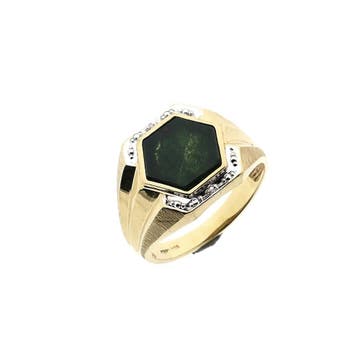 10 karaat zegelring met heliotroop, Sieraden, Tassen en Uiterlijk, Ringen, Gebruikt, Overige kleuren, 20 of groter, Heer