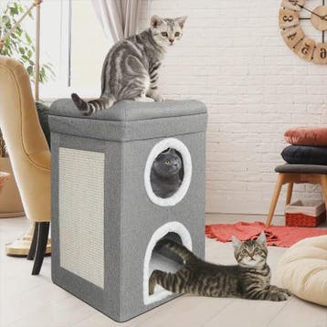 2-Laags Kattenhuis met Krabpaal en Hangend Speeltje - Comfor, Verzenden, Nieuw