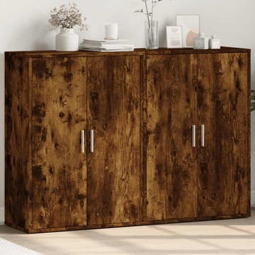 vidaXL Dressoirs 2 st 60x31x84 cm bewerkt hout gerookt, Verzenden, Nieuw, Overige houtsoorten, Minder dan 50 cm