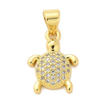 Metalen schildpad bedeltje met strass, duurame plating 18..., Ophalen of Verzenden, Nieuw, Kraal
