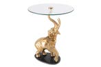 Ronde bijzettafel ELEPHANT 80cm goud metaal glas marmeren, Ophalen of Verzenden, Nieuw
