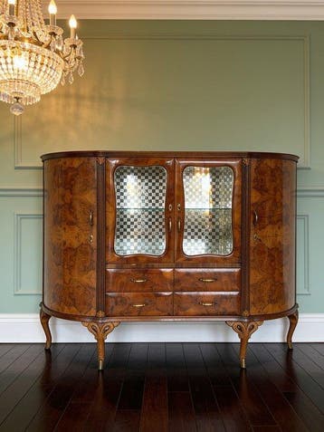 Kast - Walnoot, Messing, Hout, Glas, Antiek en Kunst