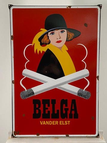 Belga - Emaille bord - 72x49x1cm - Gemaakt van een dikke, Antiek en Kunst