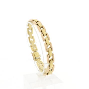 Bicolor gouden Bismarck schakelarmband, Ophalen of Verzenden, Gebruikt, Goud, Goud