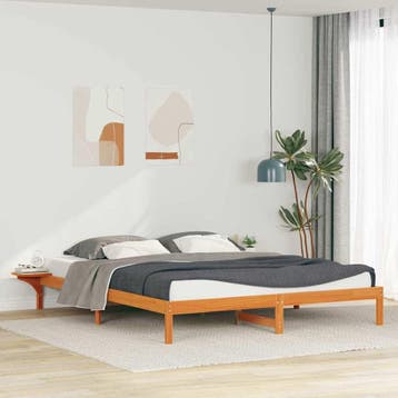vidaXL Bedframe met Zijtafels Wasbruin 200 x 220 cm Massief, Verzenden, Nieuw, Bruin, Hout