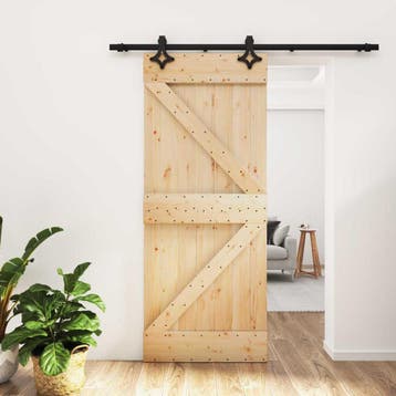 vidaXL Schuifdeur Naturel en Zwart 85 x 210 cm Massief, Verzenden, Nieuw
