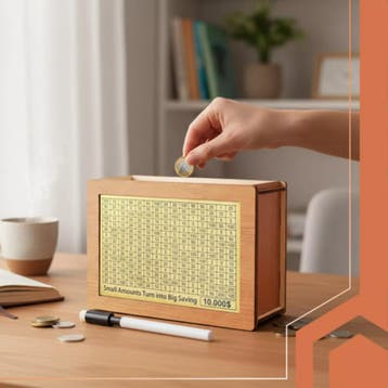 RUHHY houten spaarpot met spaarchallenge en 5 kaarten – m., Ophalen of Verzenden, Nieuw