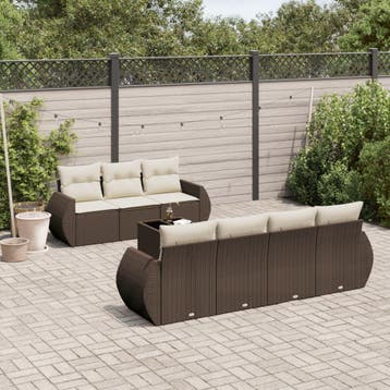 vidaXL 8-delige Loungeset met kussens poly rattan bruin, Verzenden, Nieuw, Loungeset