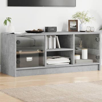 vidaXL Tv-meubel met glazen deuren 102x37x42 cm betongrijs, Huis en Inrichting, Kasten | Televisiemeubels, 100 tot 150 cm, Verzenden