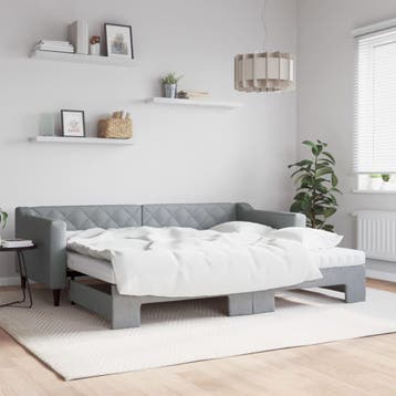 vidaXL Slaapbank onderschuifbed en matrassen 90x200 cm stof, 90 cm, Eenpersoons, Verzenden, Nieuw