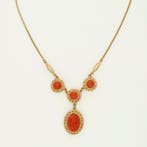 Halsketting - 14 karaat Geel goud - Bloedkoraal, Sieraden, Tassen en Uiterlijk, Kettingen, Nieuw