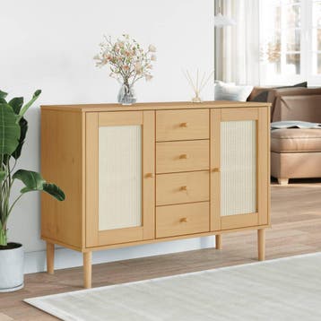 vidaXL Dressoir SENJA rattan-look 112x40x80 cm grenenhout, Verzenden, Nieuw, Grenenhout, Minder dan 50 cm