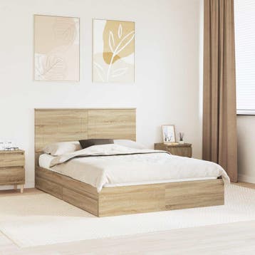 vidaXL Opslag bed met lade Sonoma Eiken 160 x 200 cm Bewerkt, Huis en Inrichting, Slaapkamer | Bedden, Bruin, Verzenden, Hout
