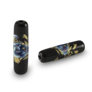 1 x Glaskralen tube bloem Black-blue ca. 20x6mm (Ø2mm), Ophalen of Verzenden, Nieuw, Kraal