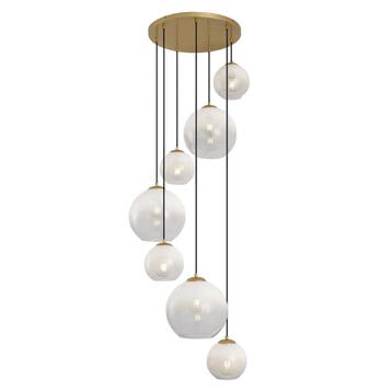 Hotel Chique hanglamp messing met wit glas rond 7-lichts -, Verzenden, Nieuw, Modern