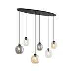 Hanglamp zwart met amber en smoke en helder glas 6-lichts -, Huis en Inrichting, Lampen | Hanglampen, Verzenden, Nieuw, Metaal
