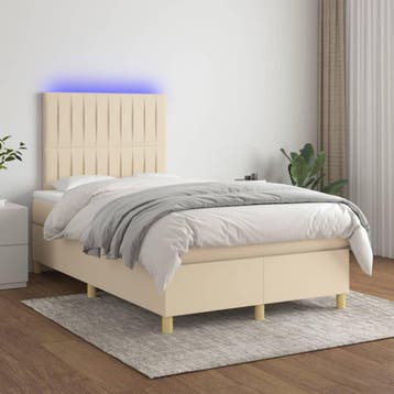 vidaXL Boxspring met matras en LED stof crèmekleurig 120x200, Verzenden, Nieuw, Twijfelaar, 120 cm