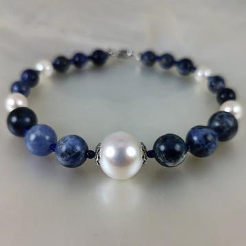 Armband Zilver Parel - Parel - SSP-Akoya 6-11,95 mm Lapis, Nieuw