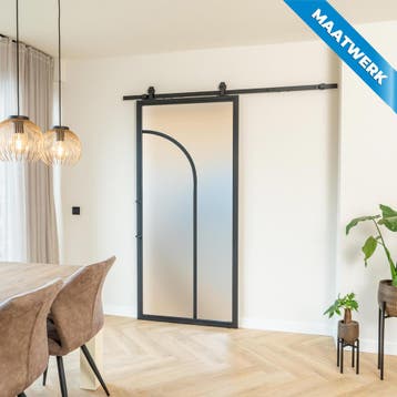 Stalen Schuifdeur Zwart 2 Vlaks rond Maatwerk Mat glas, Doe-het-zelf en Verbouw, Kozijnen en Schuifpuien, Nieuw, Metaal, Inclusief glas