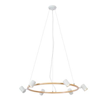 Moderne hanglamp hout print met wit 6-lichts - Jeana Circle, Verzenden, Nieuw, Metaal, Modern
