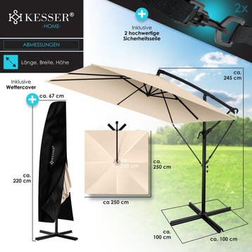 Zweefparasol - Tuinparasol - Parasol 250 cm - Met voet - Met, Tuin en Terras, Parasols, Verzenden, Zo goed als nieuw