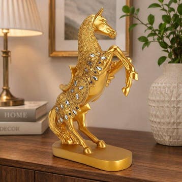 sculptuur, Luxury Gold Rearing Horse Statue – Majestic Resin