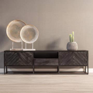 Tv-meubel Mangohout Kjeld 180 Zwart, Verzenden, Nieuw, Overige houtsoorten, Industriële meubels