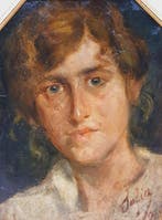 Scuola Italiana (XX), a firma Sofia - Ritratto di Giovane, Antiek en Kunst, Kunst | Schilderijen | Klassiek