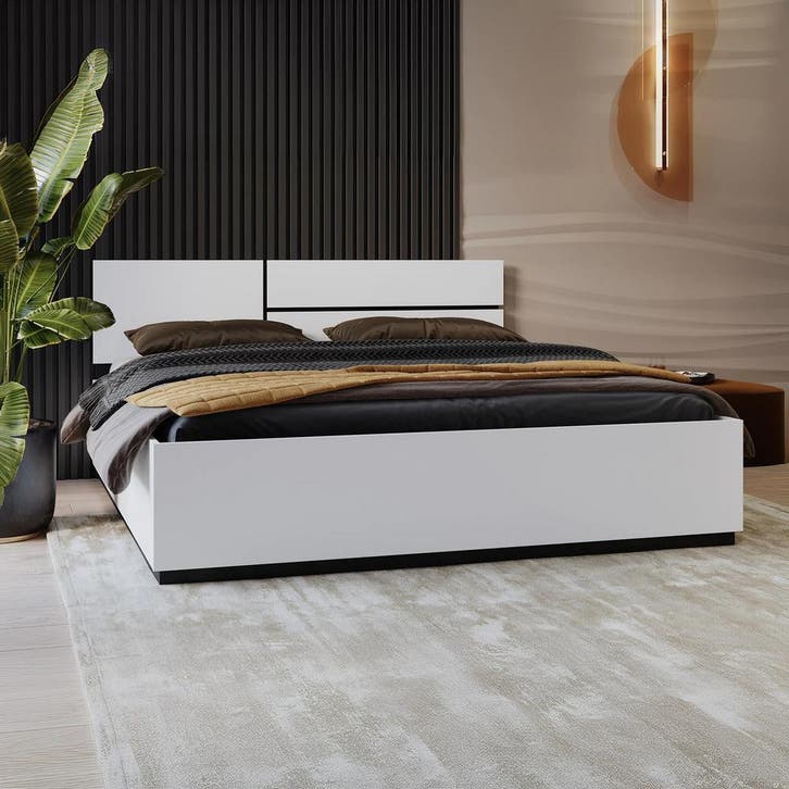 Houten Bed Crotone - Wit - Bedframe 180 x 200, Huis en Inrichting, Slaapkamer | Bedden, Nieuw, Verzenden