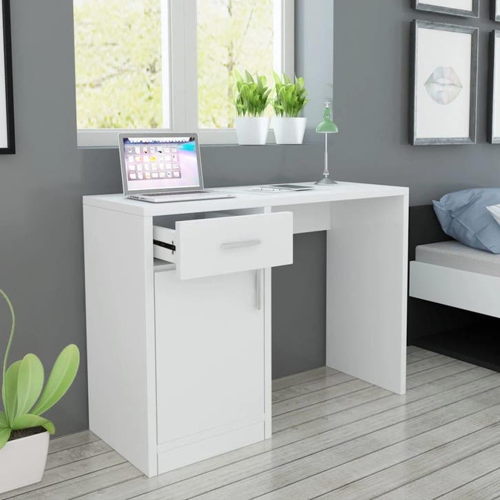 vidaXL Bureau met lade en kastje 100x40x73 cm wit, Huis en Inrichting, Bureaus, Nieuw, Verzenden