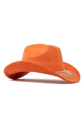 KIMU® Cowboyhoed Oranje Strass Steentjes Roestbruin Cowgirl, Ophalen of Verzenden, Nieuw, Carnaval
