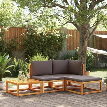 vidaXL 4-delige tuinbankset met kussens acaciahout & touw, Verzenden, Nieuw, Hardhout