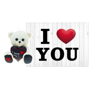 Valentijn knuffelbeer - pluche - 30 cm - I Love You kaart, Verzenden, Nieuw