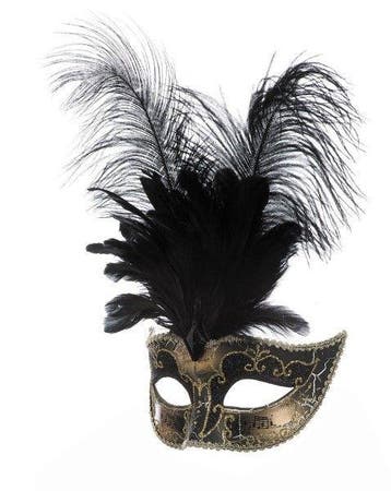 Venetiaanse masker grote veren muzieknoot zwart, Ophalen of Verzenden, Nieuw
