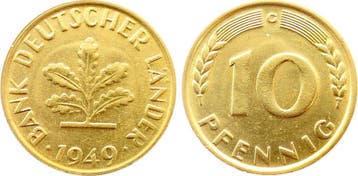 Duitsland 10 Pfennig 1949 G zaponiert J 378 Bdl, Verzenden