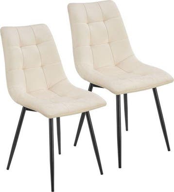 2dekans | Stalen Eetkamerstoelen Blanca - Set van 2 - Beige, Huis en Inrichting, Stoelen, Ophalen of Verzenden, Zo goed als nieuw
