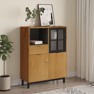 vidaXL buffetkast met glazen deur FLAM 92x40x122,5 cm, Minder dan 50 cm, Verzenden, 100 tot 150 cm, Nieuw