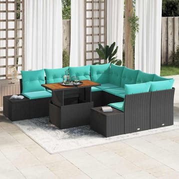 vidaXL Tuin Sofa Set 9 st Zwart Poly riet, Verzenden, Nieuw, Rotan, Meer dan 8 zitplaatsen