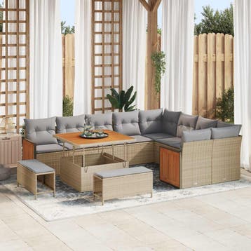 vidaXL Tuinbankenset 12 st 12-Aantal zitplaatsen Beige en, Verzenden, Nieuw, 2 zitplaatsen