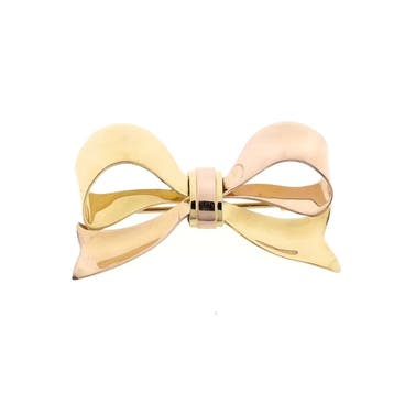 Vintage bicolor gouden broche als strik, Ophalen of Verzenden, Gebruikt, Goud, Goud